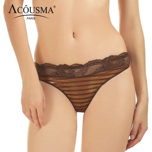 ACOUSMA Women Seamless Panties Sexy Floral Lace T Back Thongs Stripe Panty Ladies G-String Female Comfortable Underwear Lingerie