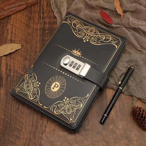 A5 European retro Password Notebook with Lock School Office Supplies Stationery Personal Diary line Notepad Journal Gift Box