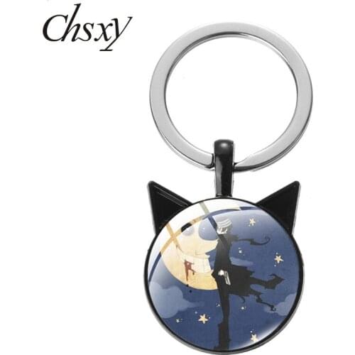 CHSXY Japan Anime Soul Eater Keychain Art Photo Glass Dome Metal Holder Key Chain Ring for Women Men Fashion Jewelry Fans Gifts