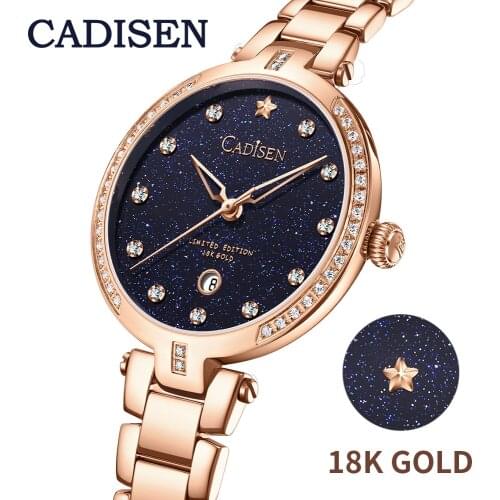 CADISEN 18K GOLD Watch Luxury Brand Ladies Diamonds Watches Japen Quartz Movement Star Design Starry Sky Watch Gift For Woman