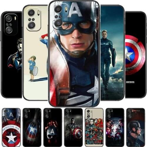 Captain America Marvel cartoon Phone Case For XiaoMi Redmi Note 10 9 9s 8 7 6 5 A Pro s T Black Cover Silicone Back Pre style