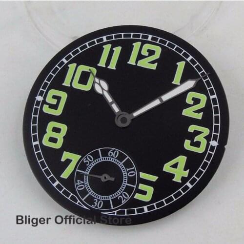 Fit For ETA 6498 ST3620 Hand Winding Movement Watch Parts 35MM Black Sterile Dial Watch Dial+Luminous Hands