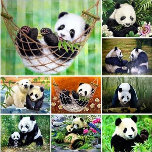DIY 5D Panda Self-adhesive Canvas With Diamond Embroidery Painting Full Drills Cross Stitch Kits Mosaic Art Crystal Craft Decor
