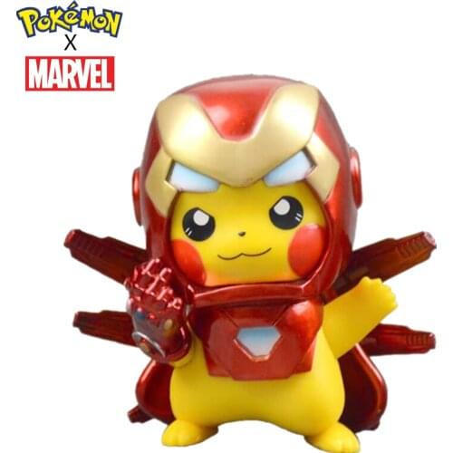 Pokemon Pikachu Cosplay Iron Man MK85 Spiderman PVC Action Figure 100mm Pokemon Go Anime Pikachu Cos Avengers Figurine Toys
