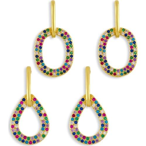 FLOLA Multicolor Waterdrop Earrings For Women Cubic Zirconia Geometric Oval Drop Earrings Rhinestone Gold Jewelry Gifts ersw78