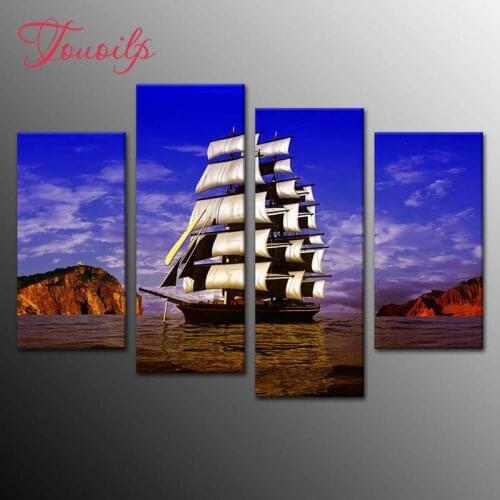 4pcs/set sailboat Wave view 5d Diamond Painting Cross Stitch Pattern Diamond Embroidery Mosaic Full Drill Home Decor DIYPainting