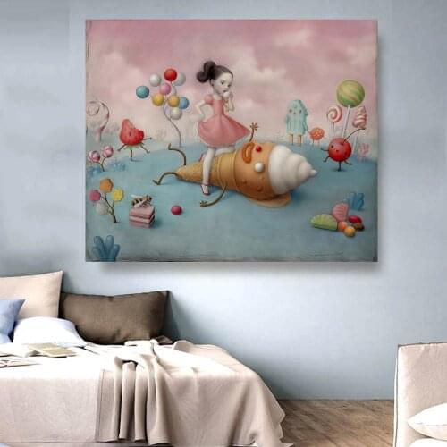 Citon Canvas Oil painting Nicoletta ceccoli《Ice cream girl》Artwork Poster Picture Modern Wall Decor Home Living room Decoration
