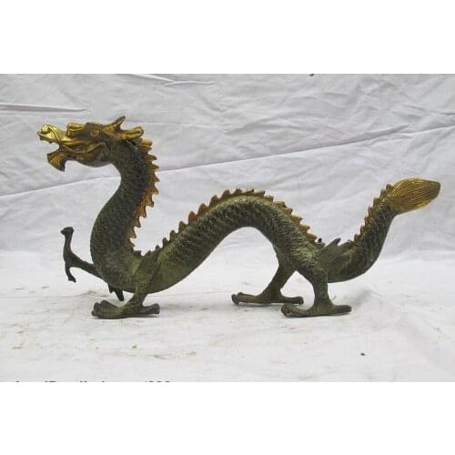 Chinese Dynasty Feng Shui fly Dragon Bronze Copper Gilt Dragon Decor Statue