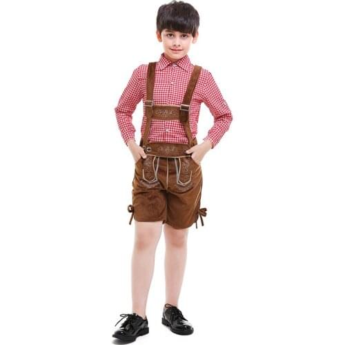 Boys Oktoberfest Cotton Cashmere Leather Lederhosen Costume For Children Party Cosplay Waiter Farmer Game Costumes Size S-XXL