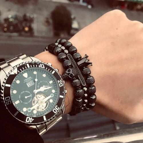 Fashion Black Royal Men Bracelet copper Crown Skull Bracelets set For Women Beads Pulseras Hombre Moda Masculina Bileklik Erkek