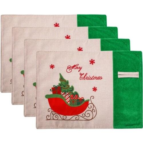 Merry Christmas Placemats Set of 4, with Gift Car Printed, Non-Slip Place Mats Washable Table Mats, 13 x 18 Inch