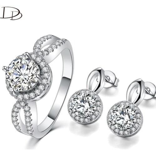 DODO Classic Round AAA Zircon Jewelry Sets For Women 925 Sterling Silver Rings Earrings Set Wedding Fine Vintage Bijoux JS029