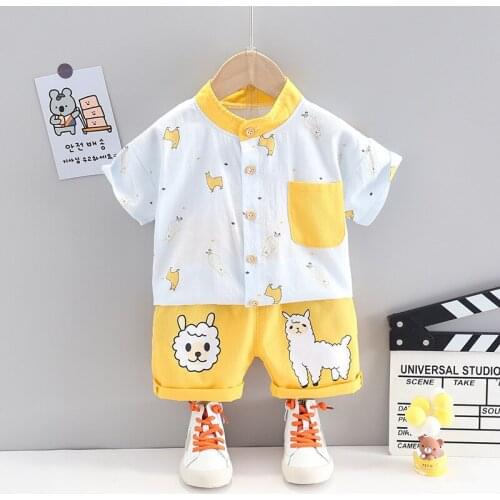 New 100% Cotton Baby Boys Clothes Shirt+Shorts 2 Pcs Kids Clothing Sets Casual Children Clothing Cartoon Print Baby Boys Clothes