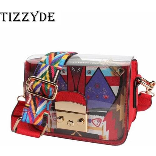 2018 New Fashion Tide Transparent Female Bag Funny Small Bag Wide Shoulder Strap Messenger Bag Mini Jelly Bag DG01-C