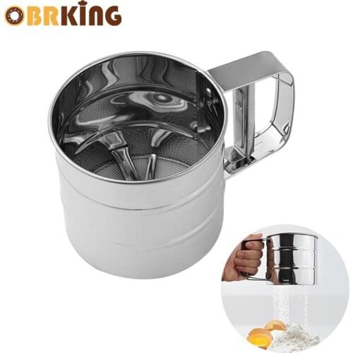 OBRKING Stainless Steel Sieve Cup Powder Flour Mesh Sieve Baking Icing Sugar Shaker For Cakes Decorating Pastry Tools Bakeware