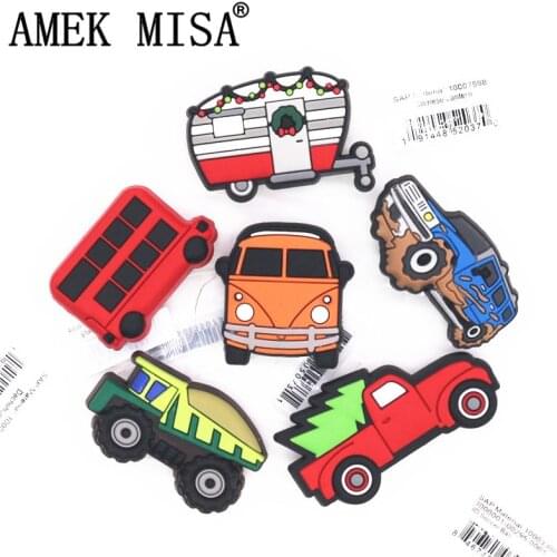 Original 1pcs Cartoon Car PVC Shoe Charms Accessories NEW Touring car Tractor Double decker bus JIBZ fit Croc Charms Kids Gifts