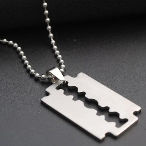 1PC Color Cool Boy Razor Blade Pendant Chain Stainless Steel Man Necklace Leather Choker Charm Women Simple Jewelry Gift