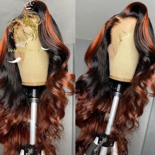 Omber Red Beown Wave 180 Density Wigs Brazilian Remy Hair Pre Plucked 13x4 Lace Front Human Hair Wigs Colored 4x4 Lace Wigs
