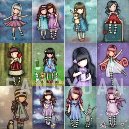 Full Square Round Diamond Painting Cartoon Little Girls 5D Diy Diamond Embroidered Cross-Stitch Rhinestone Mosaic Wall Artwork