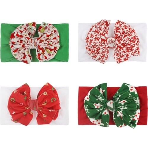 Christmas Headband For Baby Girls Baby Boys Nylon Soft Bow Knot Turban Hair Bands Baby Hair Accessories For Children Headwear