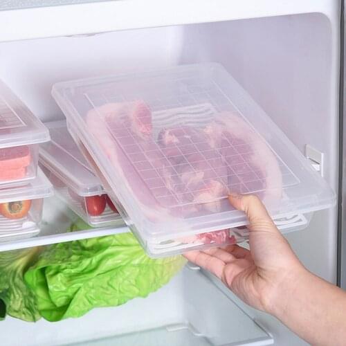 Transparent Plastic Food Container Fruit Vegetable Storage Boxes Kitchen Drain Water Preservation Fresh Box Refrigerator Storage