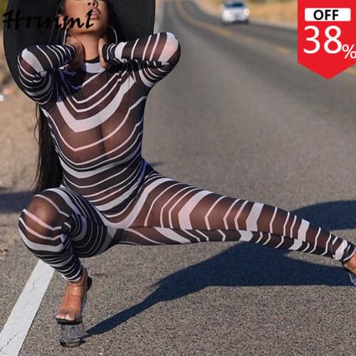 Sexy One Piece Outfit Women Club Outfits Fashion Turtleneck Skinny Long Sleeve Bodysuit Autumn Mesh See Through Party Clubwear