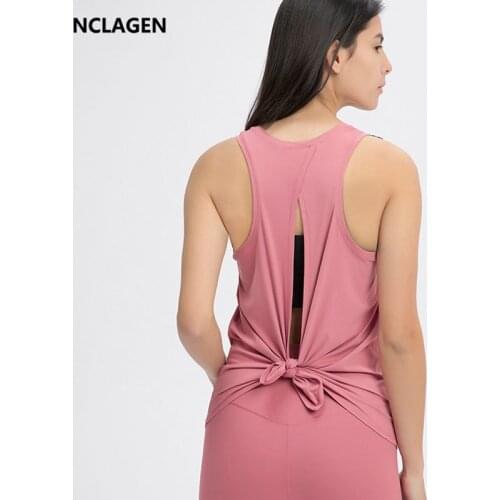 NCLAGEN Sports Open Back Top Women Naked-feel Fabric Buttery-Soft Gym Vest Breathable Elastic Running Tank Top Workout Shirts