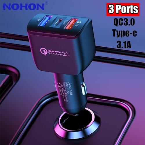 3Port QC3.0+USBC+3.1A USB Universal Car Charger For iPhone 12 11 8 7 Samsung Xiaomi Huawei LG Sony Mobile Phone 12V Fast Adapter