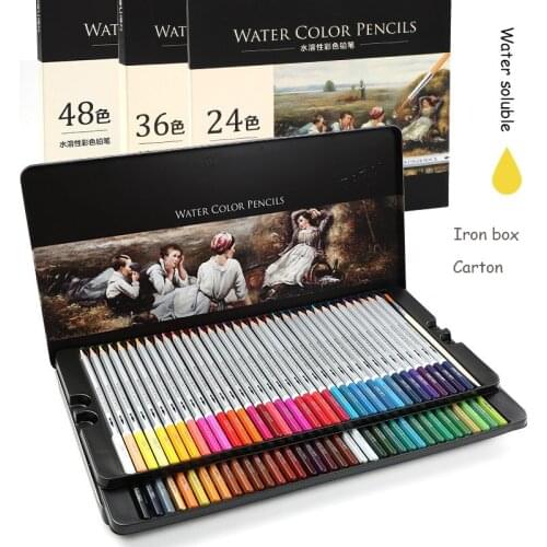 Water-soluble Colored Pencil Crayons 24 36 48 72 Color Professional Sketch Watercolor Pen Kids Art Supplies Painting Set