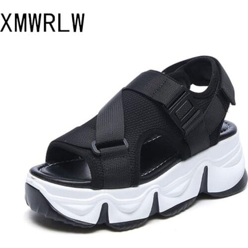 XMWRLW Casual Buckle Women Summer Sandals High Heels Shoes For Woman Breathable Mesh Summer Sandals Women Shoes Ladies Sandal