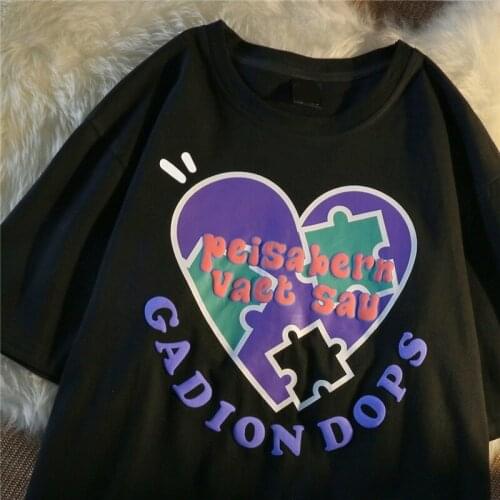 Women Kawaii T-shirt Harajuku Hoodies Kpop Style Oversized Clothing Gothic Heart Print Anime Hoodie Couple Ins Clothes for Girl