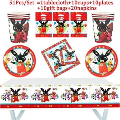 Rabbit Theme Party Supplies Disposable Tableware Cup Plate Napkin Tablecloth Kid’s Favorite Happy Birthday Decorations Gift bags