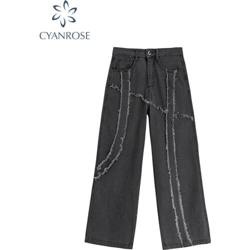 Womens jeans High Waist Loose Wide leg Denim Streetwear retro Jeans casual fashion zipper Denim Pants Trousers streetwear