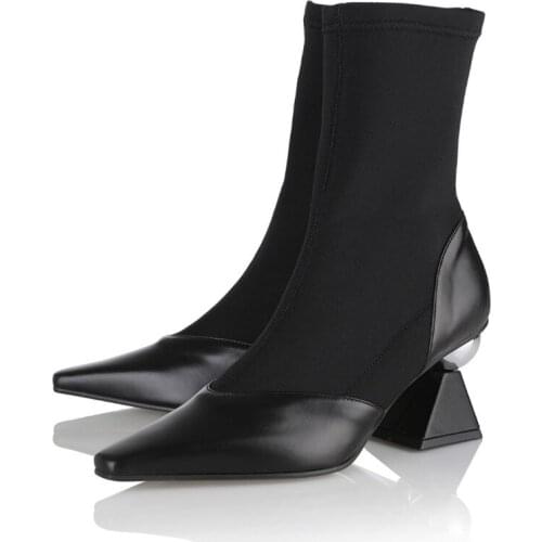 Newest Fashion Women Autumn Shoes Stretch Elastic Blade Strange Heel Pointed Toe Black White Ankle Sock Boots Botines Mujer 2020