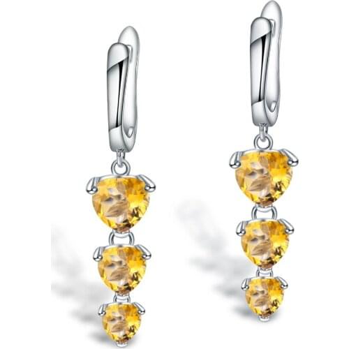 GEMS BALLET 4.86Ct Natural Citrine Gemstone Drop Earrings for Women Jewelry Solid 925 Sterling Silver Three Love Heart Earrings