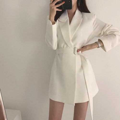2021 Women Autumn Casual Solid Color Long Sleeve Belted Slim Blazer Dress Jacket Suit Women clothing женская куртка femme veste