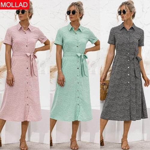 Summer 2021new Hot Selling Dot Shirt Dress Women Summer Dresses Turn-down collar Long Dress