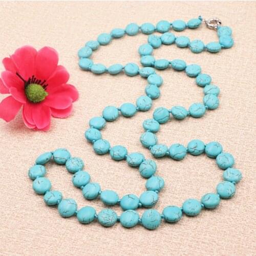 Fashion Bohemian Tribal Jewelry Veins Turquoises Coin Stone Long Knotted Chain Necklaces Women Ethnic Sweater Necklace 38" A961