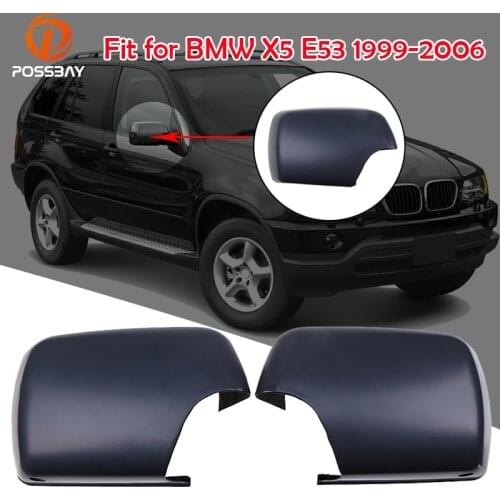 1Pair Side Rearview Door Mirror Covers Cap with Light Hole Fit for BMW X5 E53 1999-2006 Matte Black 51168266733-4 Car Styling