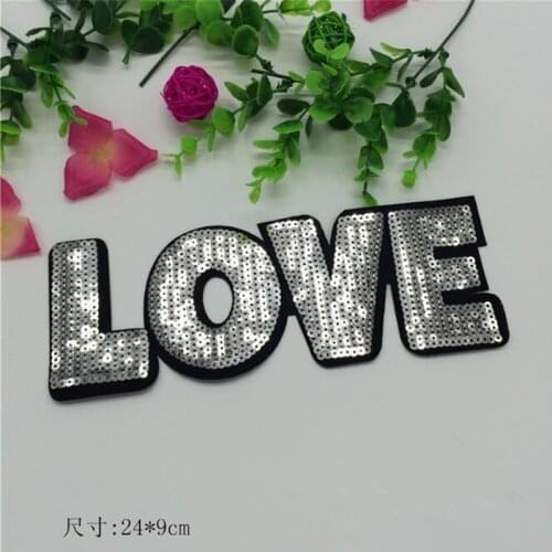 1Pc Sequins Love Applique Clothing Embroidery Patch Fabric Sticker Iron On Patch Craft Sewing Repair Embroidered 24X9cm BJ0416