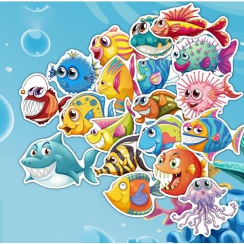10/30/50PCS Underwater World Fish Cartoon Anime Personality Computer Car Sticker Notebook Suitcase Wholesale