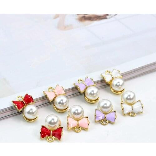 10pcs/Lot Ribbon with Pearl 14*20mm Diy Design for Jewelry Making Earring Bracelet or Necklace Handmade Enamel Charms