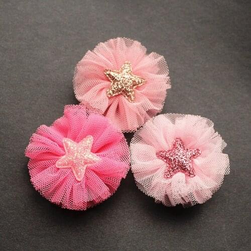 100pcs/lot Mini Size Korean Gauze Floral Glitter Gold Star Kids Hairpin Pink Shinning Star Hair Ties Modish Girls Hairbands Rope