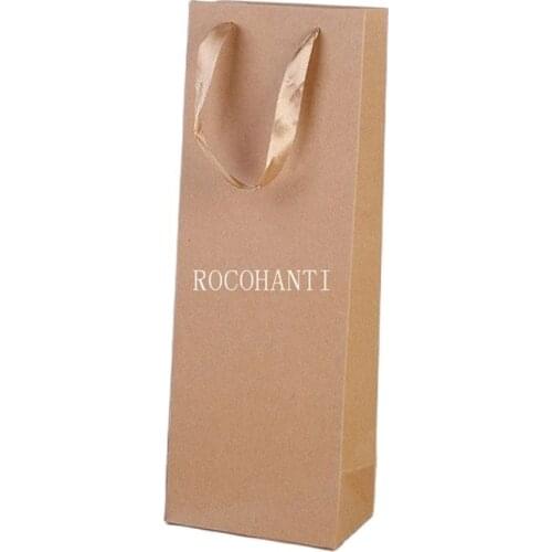 50Pcs Custom Order Accept Kraft Paper Single Wine Packaging Bag with Handle 36*13*8.5cm