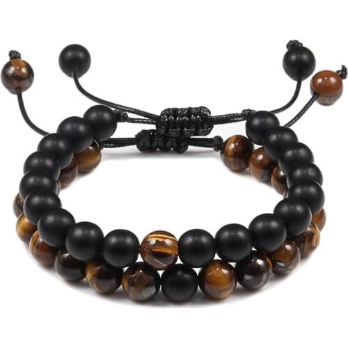 Men Bracelet Tiger Eye Stone Braided Bracelet Black Matte Natural Stone Beads Bracelet Couple Distance Charm Yoga Jewelry Gifts