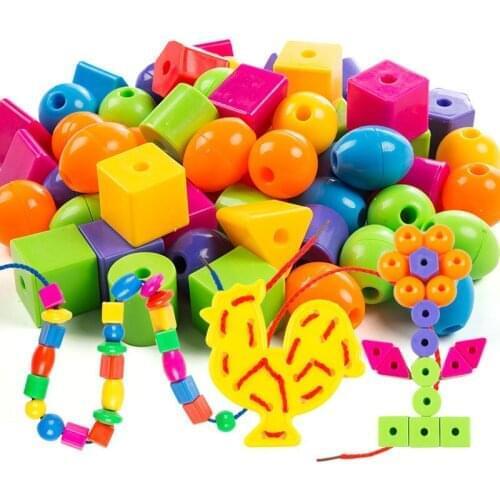 50pcs/set Geometric Figure Plastic Threading Beads Creative Handwork Early Educational Toys Kindergarten Crafts Beads Toys