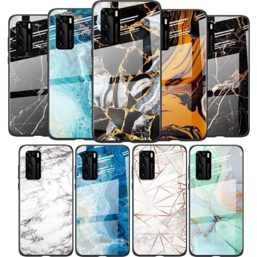 Tempered Glass Cover Granite Stone Marble Texture For Huawei P40 P30 P20 P10 Pro Plus Lite 5G 2019 Shockproof Shell Phone Case