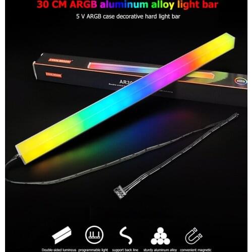 COOLMOON 30cm 5V/3Pin Small 4Pin Light Strip Aluminum Magnetic RGB LED Color Atmosphere Lamp for PC Case Chassis
