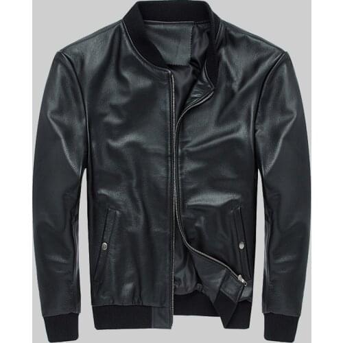 Factory 2020 FORTIME Men Genuine Leather Jacket Casual Rib Sleeve/Bottom Cowskin baseball Coats S-4XL