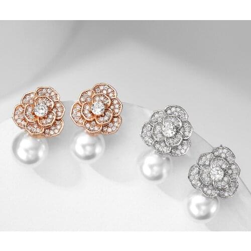 SLBRIDAL Fashion Jewelry Bijoux Anti-allergic Cubic Zirconia Pearls Earrings Stud Earrings Bridal Wedding Women Earrings